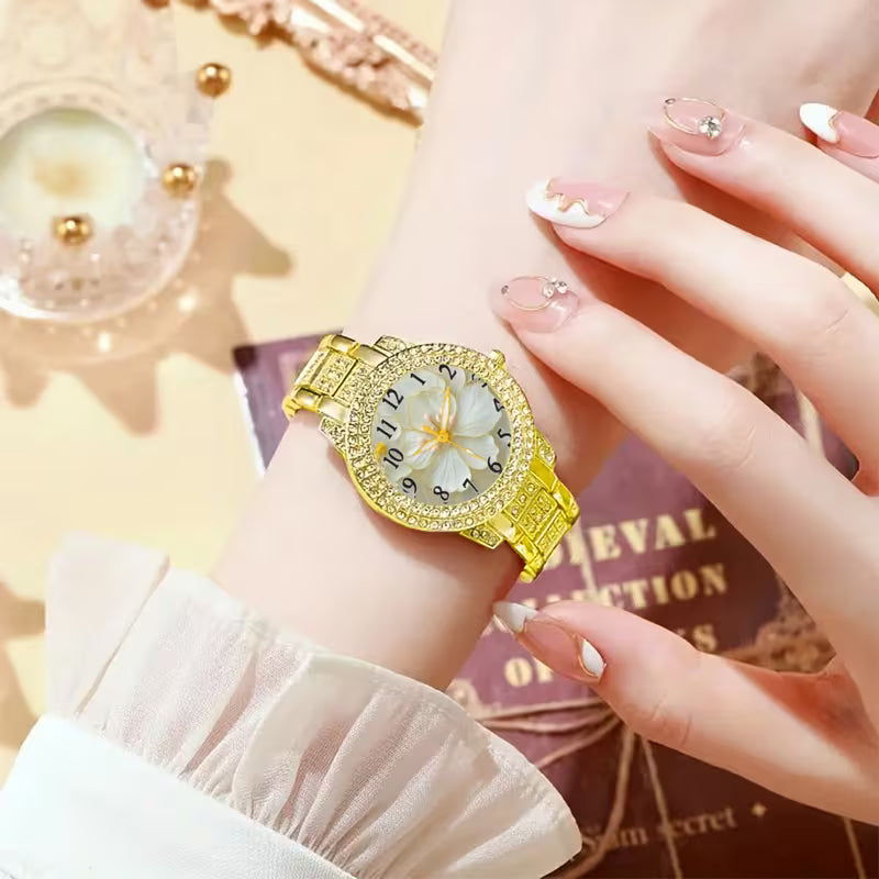 ⌚💎 6pcs Minimalist Quartz Watch & Jewelry Gift Set – Stainless Steel Shockproof Wristwatch with Matching Necklace, Earrings, Bracelet & Ring | Elegant Luxury Set for Women